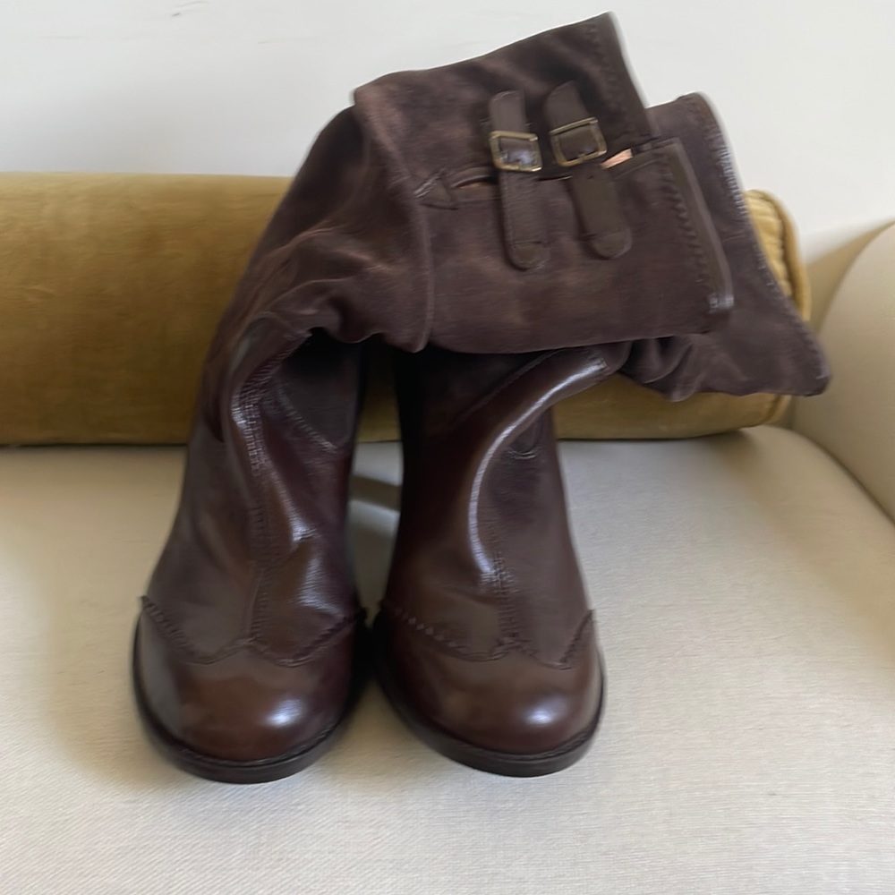 Bronx Chocolate Brown Suede and Leather Round Toe Boots